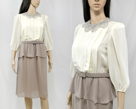 Vintage peplum dress, 70s Leslie Fay pleated dres… - image 1