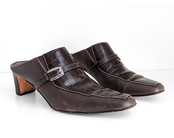 Vintage 90s Y2K brown leather Brighton Tiana mules slip on heels size 8.5