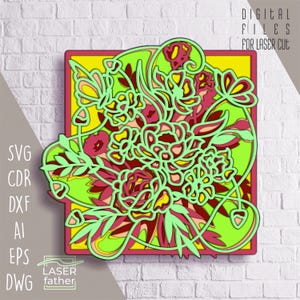 Arquivos SVG de buquê floral, cdr ai eps dwg dxf para corte a laser, design de flores, modelo multicamadas, recortes de madeira, artesanato em roteador CNC