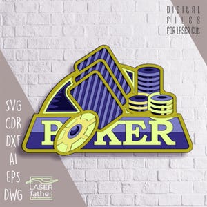 Poker Layered 3D SVG, Paper Cutout, CNC Project, Cricut Craft, Playing Cards And Chips Art, cdr ai eps dwg dxf Digital Files For Laser Cut