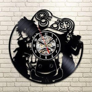 Horloge disque vinyle pour jeux vidéo : décoration de salle de jeu, oeuvre d'art murale pour manette