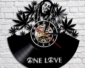 Reloj de vinilo de Bob Marley: Arte de pared "One Love", decoración para el hogar con temática de música reggae.