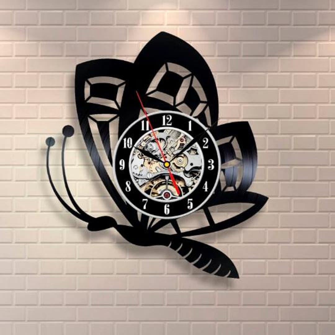 Stick Insect Clock Butterfly Vinyl Record Clock: Insect Wall Art, Kitchen Decor - Etsy