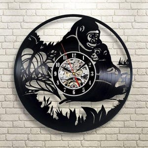 Reloj de vinilo con diseño de gorila: decoración infantil con animales, arte mural de safari.