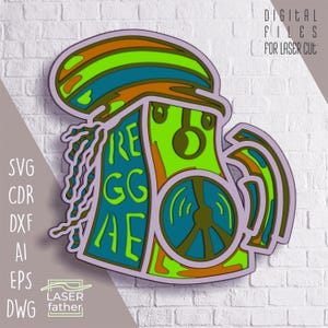 Lautsprecher geschichtet SVG, Reggae Musik Design, 3D CNC Handwerk, Holz Ausschnitte, Glowforge Projekt, cdr ai eps dwg dxf Digitale Dateien zum Laserschneiden