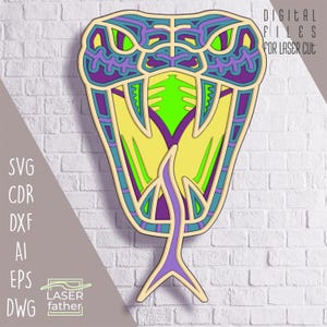 Cobrakop SVG, Snake Design, cdr ai eps dwg dxf-bestanden voor lasersnijden, gelaagde projecten, 3D-papiersnede, Xtool-sjabloon, Cricut Crafts