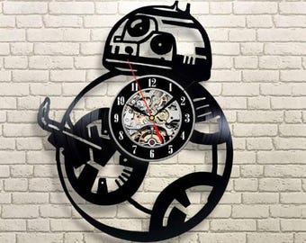 Reloj de vinilo con el droide BB-8: arte de pared de Star Wars, decoración de sala de cine