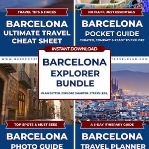 Barcelona Reise-Bundle | 5-Tage-Planer + Taschen-Anleitung + Spickzettel + Fotokarte | Spanien Reise PDF Set | Druckbares digitales Download Kit