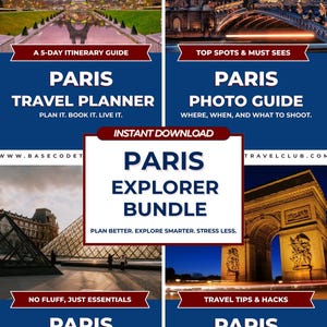 Paris Reisepaket | 5-Tage-Planer + Taschen-Anleitung + Spickzettel + Fotokarte | Frankreich Reise PDF Set | Druckbares digitales Download Kit