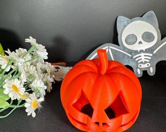 Printed Halloween Pumpkin Jack O Lantern Decoration – Orange Spooky Tabletop Deco 3D printed