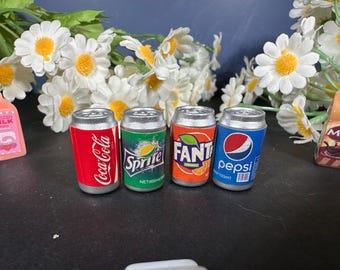 Miniature Soda Can Set | Dollhouse Coca Cola Pepsi Sprite Fanta Drink Decor