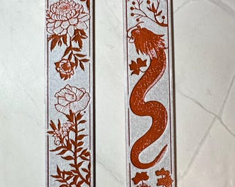 Chinese Dragon and Floral Bookmarks – Set of 2 Oriental Red Pattern Designs