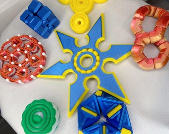 3D Printed Fidget Toy Bundle, Stress Relief, Sensory ADHD Friendly