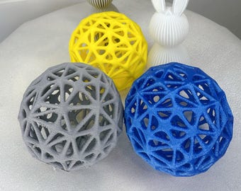Colorful 3D‑Printed Geometric Decor Balls – Modern Open‑Lattice Shelf & Bowl Accents