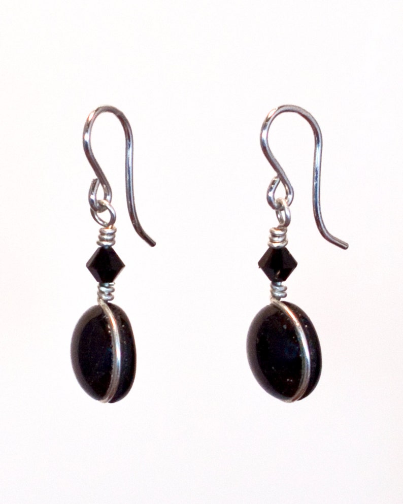 Black Glass Dangle Earrings with Sterling Silver earing wires, versatile earrings, everyday earrings image 4