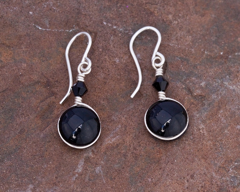 Black Glass Dangle Earrings with Sterling Silver earing wires, versatile earrings, everyday earrings image 2