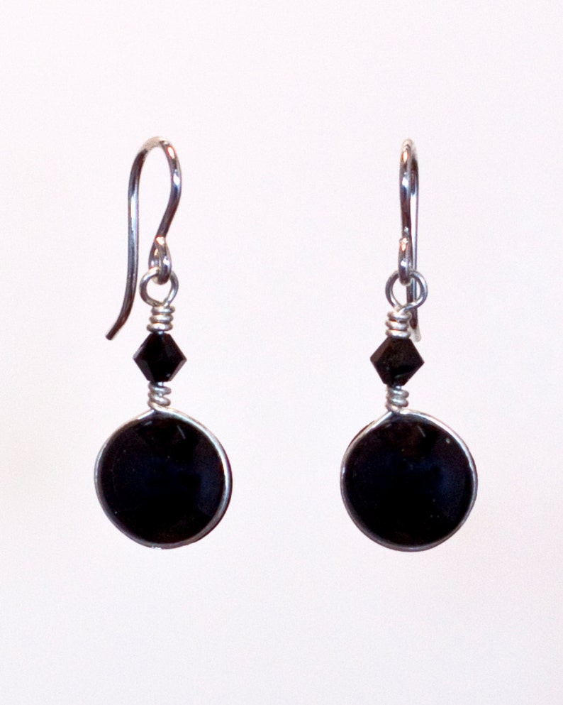 Black Glass Dangle Earrings with Sterling Silver earing wires, versatile earrings, everyday earrings image 3