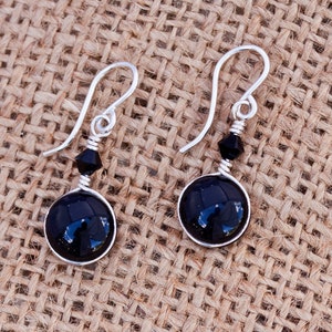 Black Glass Dangle Earrings with Sterling Silver earing wires, versatile earrings, everyday earrings image 1