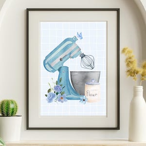 Kitchen Printable Standing Mixer Blue Wall Decor Bakery Sign Wall Art
