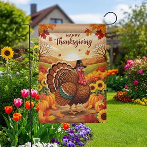 Thanksgiving Garden Flag – Fall Turkey Yard Decor, Autumn Harvest Outdoor Banner, Happy Thanksgiving Porch Decoration