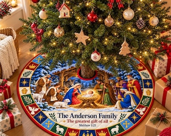 Personalized Nativity Quilt Tree Skirt: Custom Christian Family Name