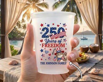 Copo de plástico fosco personalizado com tema patriótico para animais de estimação: Lembrancinha personalizada para festa de 250 anos de liberdade