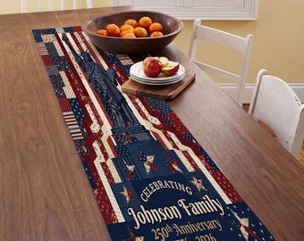 Personalized Quilt Table Runner: Custom Family Name, USA 250th Anniversary