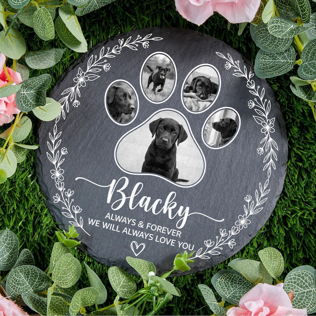 Custom Photo Pet Memorial Stone: Personalized Paw Print Collage Slate ...