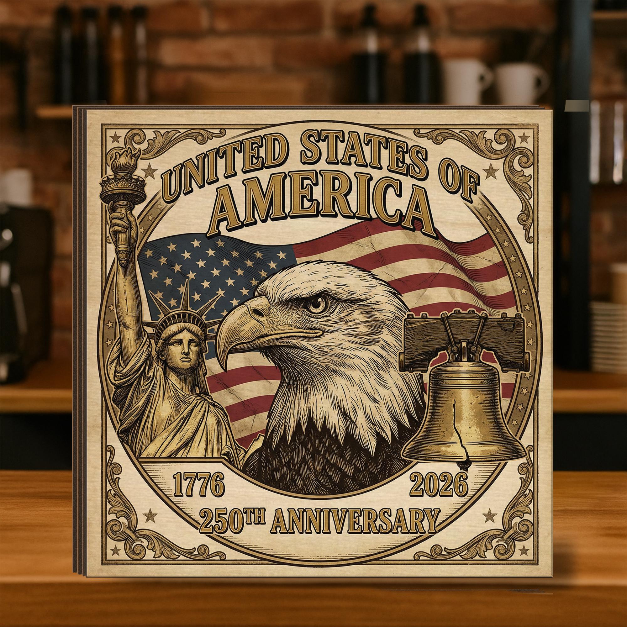 USA 250th Anniversary Wood Sign: 1776-2026 Semiquincentennial