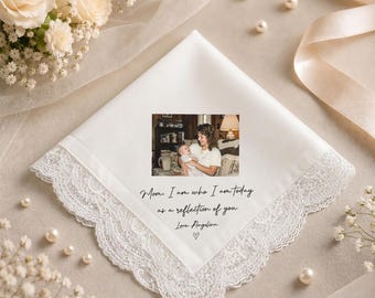 Personalized Lace Handkerchief: Custom Photo Message, Mother of the Bride Gift
