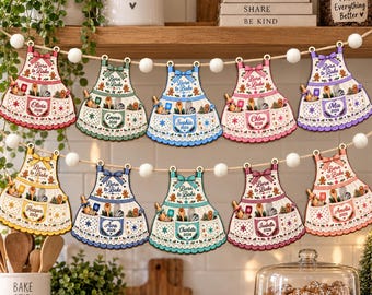 Personalized Baking Apron Wooden Garland: Custom Kitchen Bunting