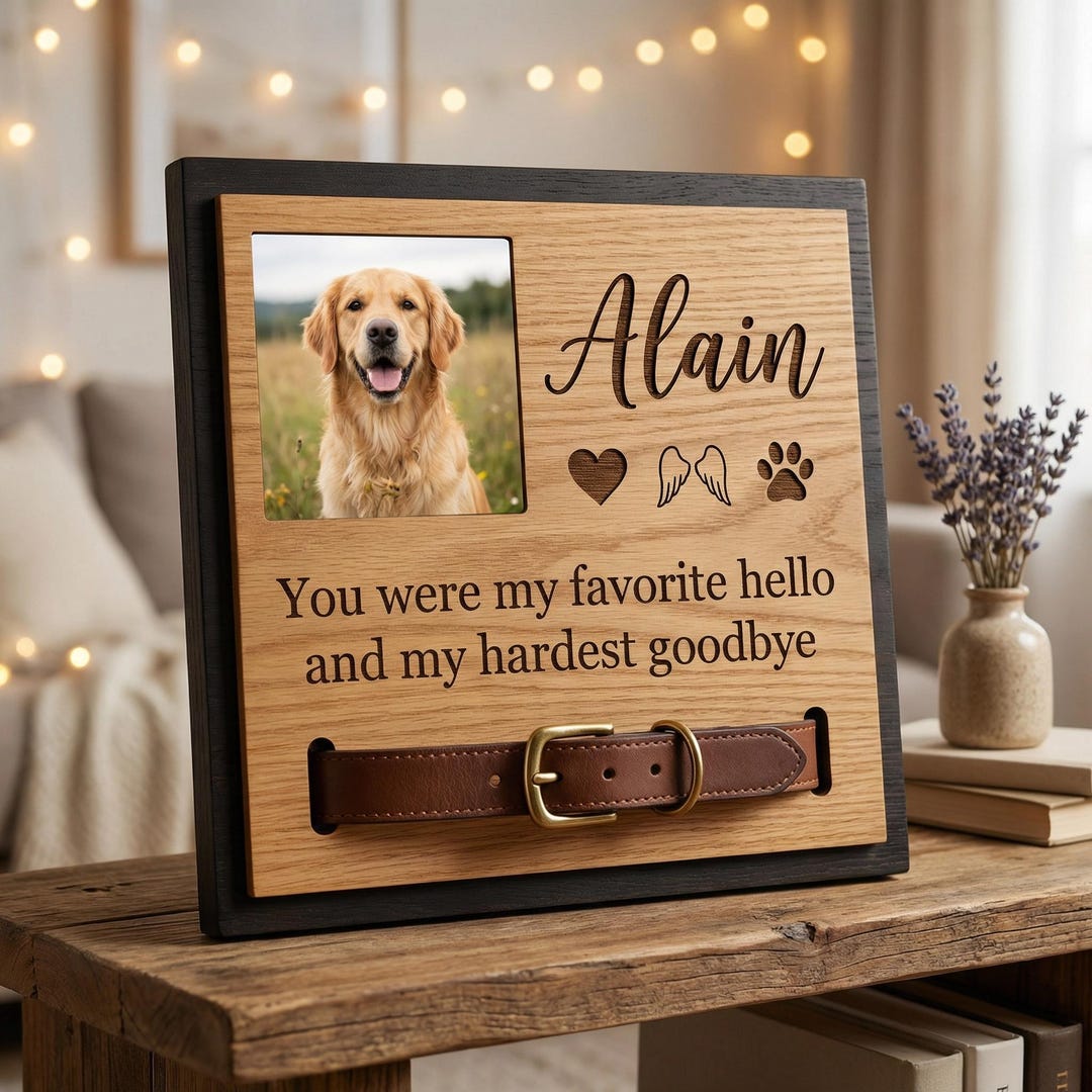 Personalized Wooden Pet Collar Holder Sign: Custom Dog Memorial Photo ...