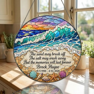 Personalized Beach Memorial Glass Suncatcher: Custom Ocean Wave Sympathy Gift