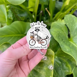 Ghost Raccoon Badge Reel – Cute Halloween ID Holder – Funny Spooky Retractable Name Tag – Fall Nurse Gift – Trick or Treat Accessory