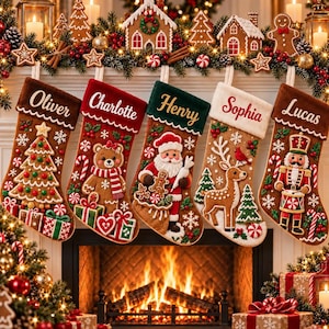 Calcetín navideño de jengibre personalizado: Decoración personalizada de Papá Noel, Cascanueces y Renos