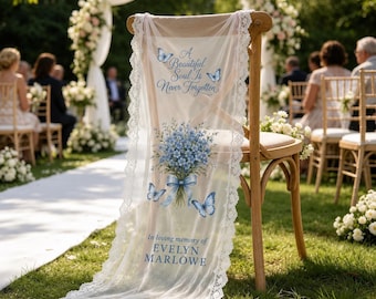 Personalized Memorial Chair Sign: Custom Lace Forget Me Not Tapestry