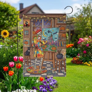 Bandera de jardín con esqueleto de Halloween: decoración otoñal espeluznante
