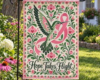 Pink Ribbon Hummingbird Garden Flag: Breast Cancer Awareness Decor