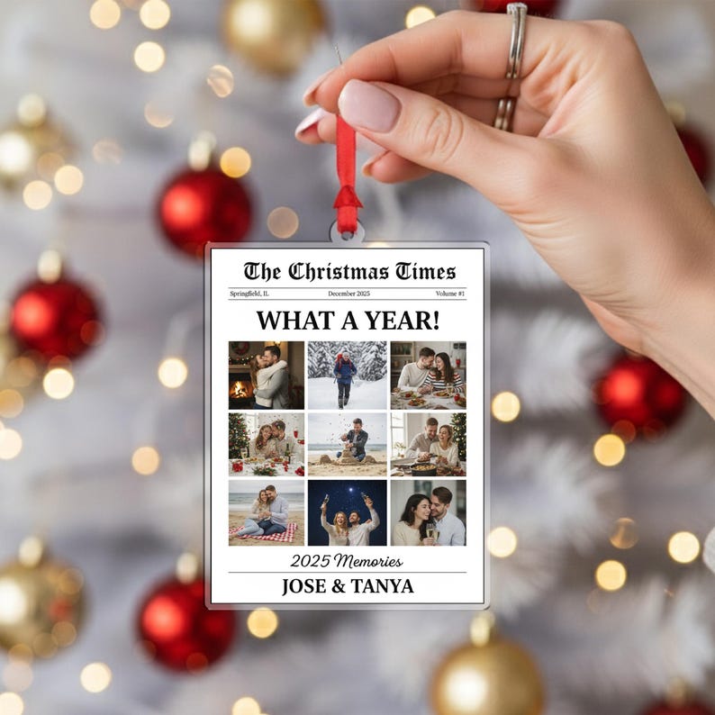 Personalized Newspaper Ornament – Custom Image What A Year For Couple Gifts