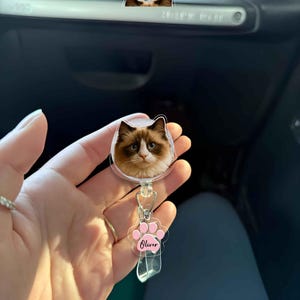 Custom Pet Photo Badge Reel Personalized with Name Paw Charm | Cat Dog Picture ID Holder | Cute Gift for Nurse, Teacher, Vet Tech
