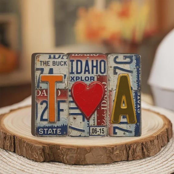 Personalized License Plate Art Block: Rustic Wood Sign With Custom