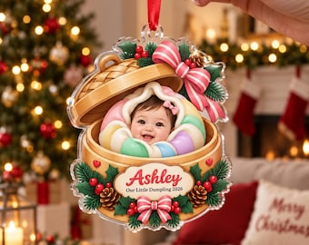 Personalized Baby Photo Dumpling Acrylic Ornament: Custom First Christmas