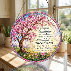 Atrapasueños de cristal conmemorativo personalizado: Regalo de condolencia personalizado con diseño de flor de cerezo