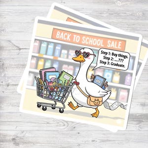 Lustiger Gänse-Aufkleber - süße Schulbedarf-Ente mit Karre - Abschlussgeschenk für Schüler & Lehrer
