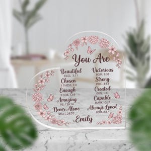 Personalized Christian Affirmation Acrylic Heart: Custom Bible Verse Mom Gift Block