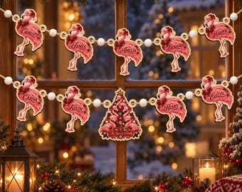 Personalized Flamingo Christmas Garland: Custom Family Name Holiday Bunting