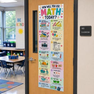 Door Banner Classroom Math Theme Educational Poster Real World Concepts Sign