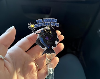 Anglerfish Badge Reel "The Horrors Persist But So Do I" | Funny Dark Humor Quote Retractable ID Holder | Nurse Teacher Office Gift Idea