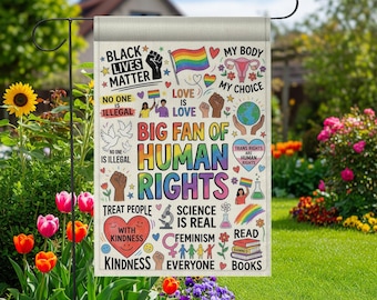 Human Rights Garden Flag: Black Lives Matter Social Justice Activism Floral Yard Decor