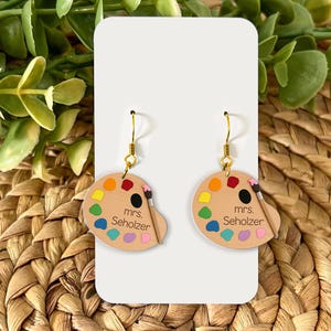 Personalized Art Teacher Earrings: Artist Palette Dangle Earrings